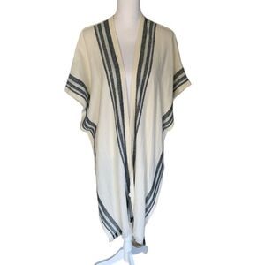 Treasure & Bond Striped Fringe Poncho Wrap One Size